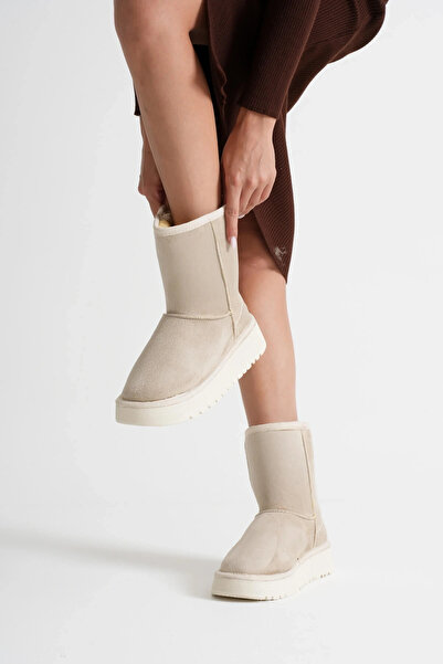 KentselBazaar Anisa Women's Beige Winter Fur Boots