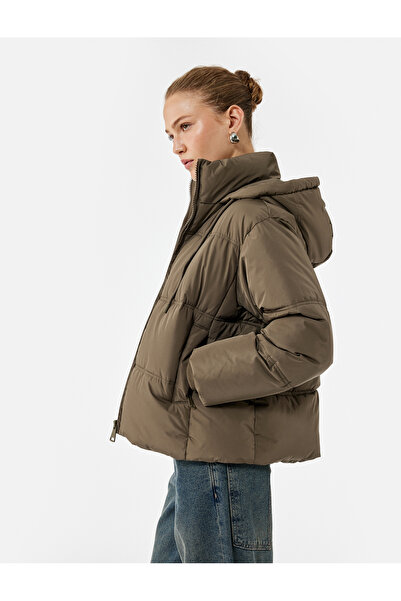 Koton Long Sleeve Pocketed Zippered Water Repellent K Hooded Anorak Puffer Jacket