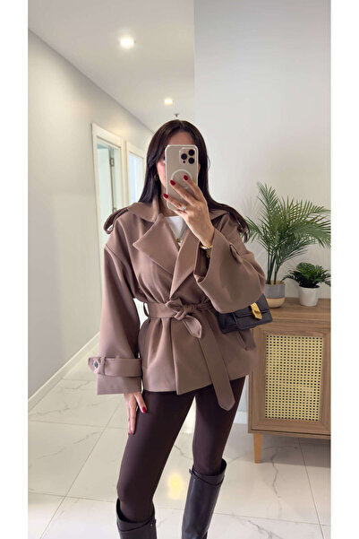 BİRCANÇİL Kitty Light Brown Belted Trench Coat