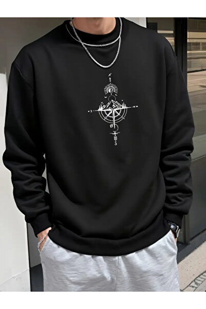 uyguntarz Φούτερ με λαιμόκοψη Unisex με σχέδιο πυξίδας με τύπωμα