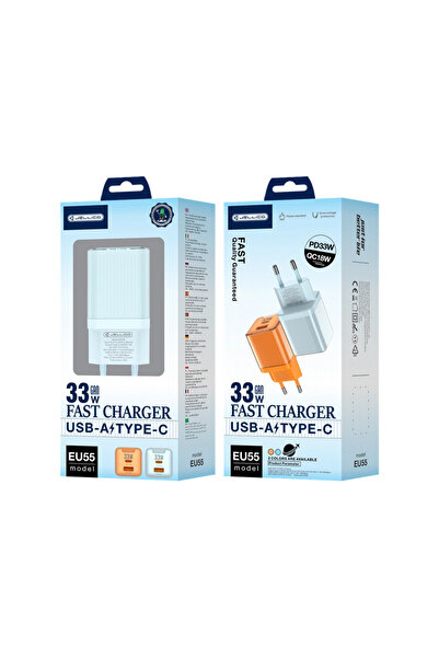 JELLICO EU55 GaN PD 33W 1xUsb-C+1Usb-A QC3.0 Wall Charger Blue