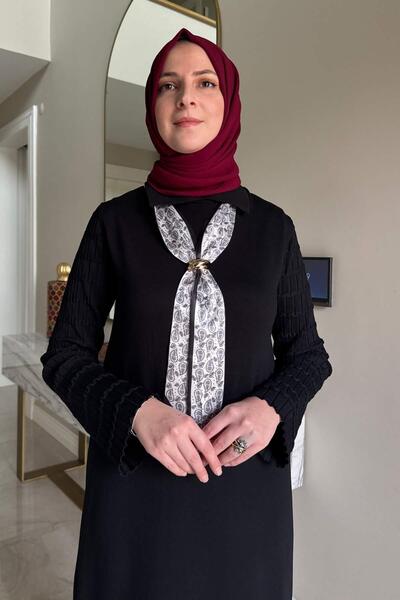 Rabia Şamlı Şölen Scarf Knitwear Dress Black