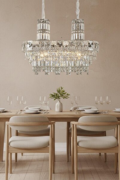 Ünal Aydınlatma Niran Krom 90 cm Kristal Taşlı Modern Avize – Salon ve Yemek ...