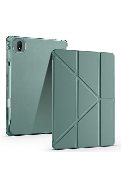 HTstore Honor Pad Gt Pro Case Zore Tri Folding Stand Case with Pen Compartment-Dark Green