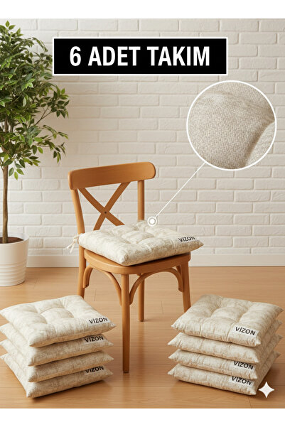 Mirayra Tekstil 6 Adet Sandalye Minderi, Bağcıklı, 40x40 Ebatında