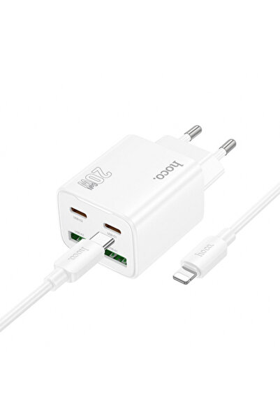 Apple HOCO N55 Power Adapter with Lightning Cable, 20W, 3A, 2 x USB-A - 2 x USB-C, White