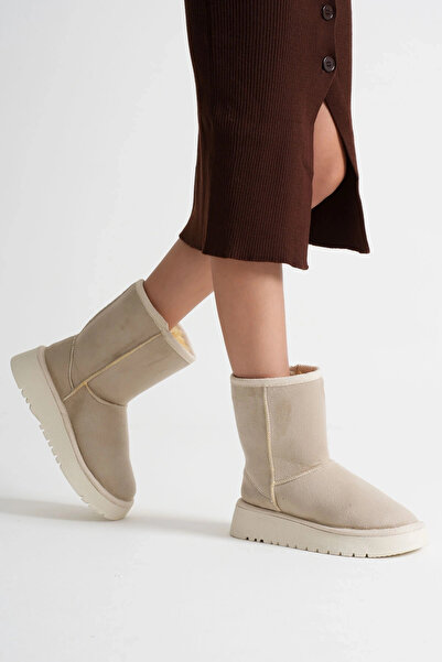 KentselBazaar Anisa Women's Beige Winter Fur Boots