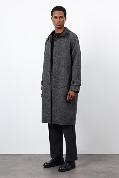 Antioch Black Contrast Collar Men's Coat