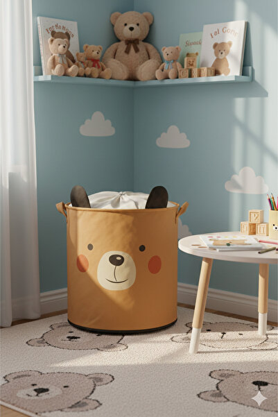 HomyJRs Bear Design Mesh Baby Kids Room Organizer Storage Box Toy Dirty Laundry Basket 37X40