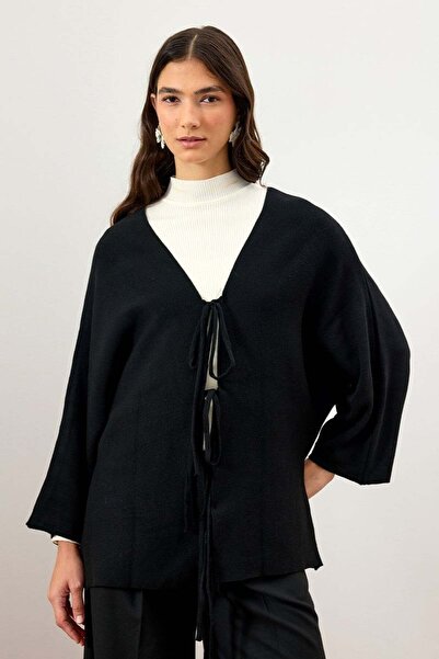 Ceylan Otantik Μαύρο πλεκτό μπουφάν με 3 φιόγκους