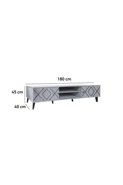 BAITY Malaysian Wood TV Stand 180 cm, 2 Drawers, Gray