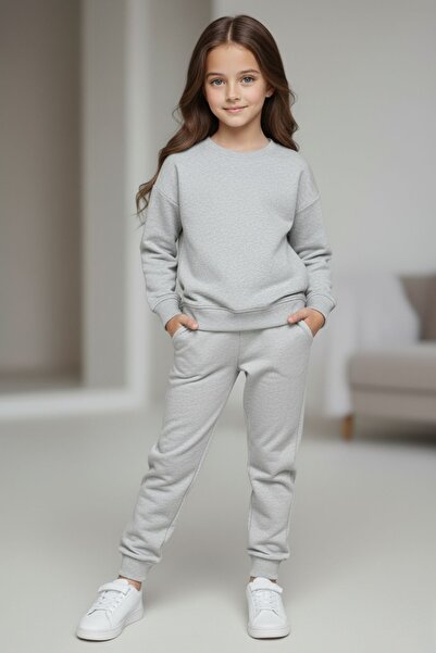 cm buseyiz Girl's Dogmom Printed Crew Neck Tracksuit Set – Black & Grey