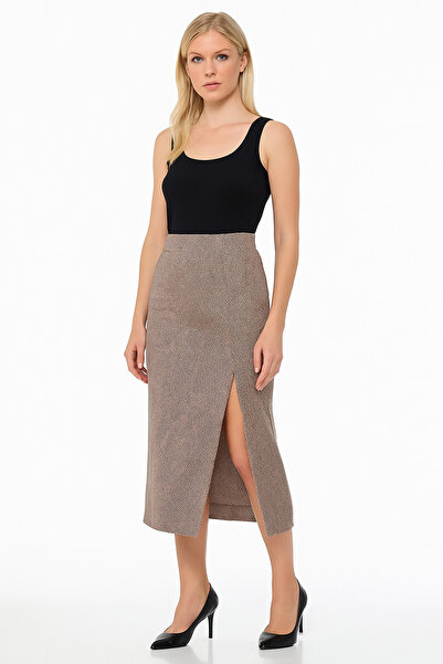 Timburly Kadın Yırtmaç Detaylı Kalın Kumaş Kışlık Etek