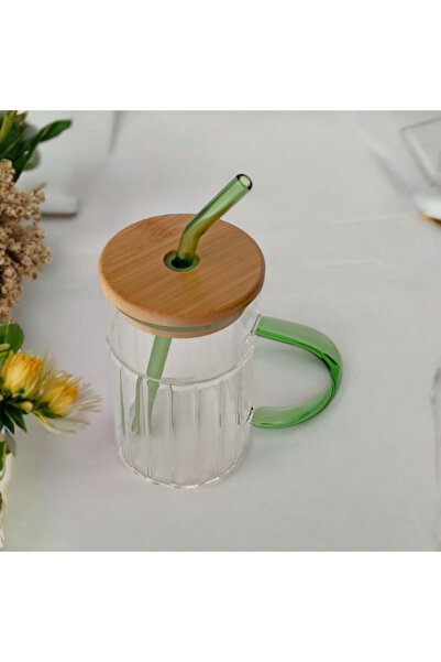 Tohana Bamboo Lid Glass Straw Cup 420 ml