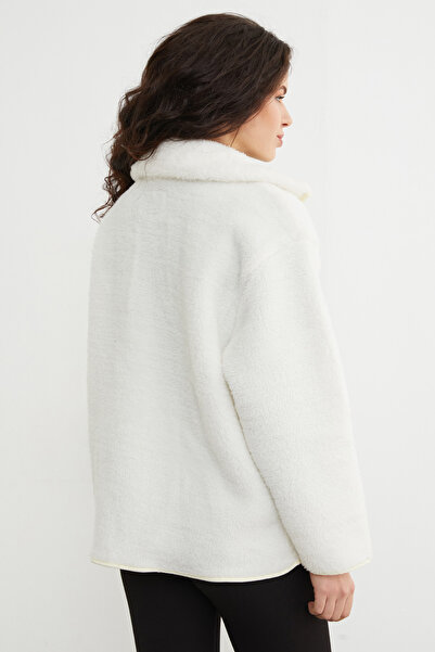 Fulla Moda Zippered Single Pocket Stand Collar Plush Coat