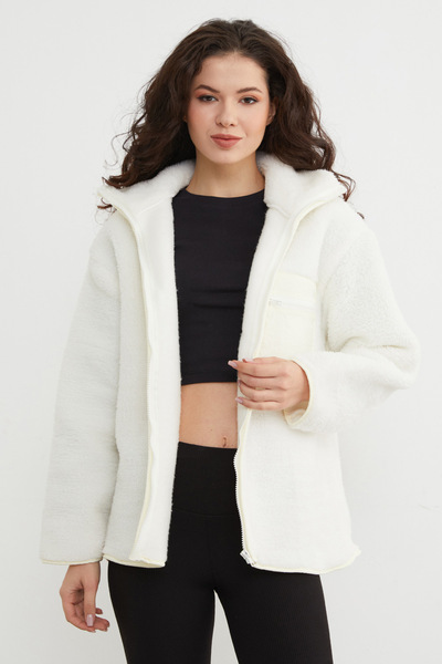 Fulla Moda Zippered Single Pocket Stand Collar Plush Coat