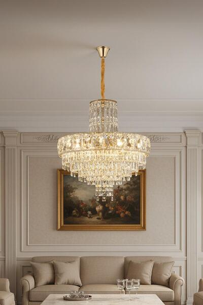 Ünal Aydınlatma Niran Gold 50 cm Kristal Taşlı Modern Avize – Salon ve Yemek ...