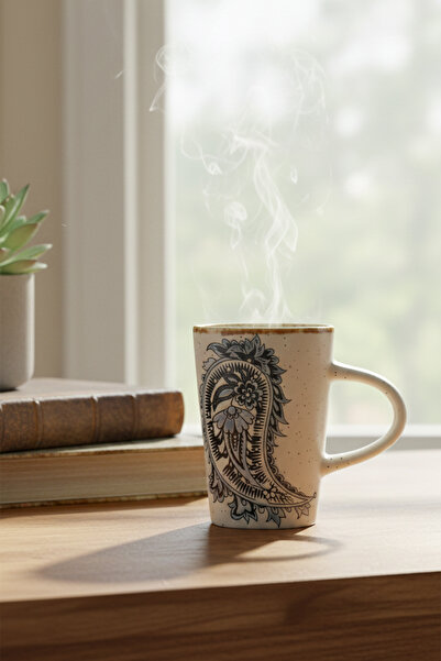 Home Valmora Embossed Pattern Ceramic Mug with Spoon 280 ml