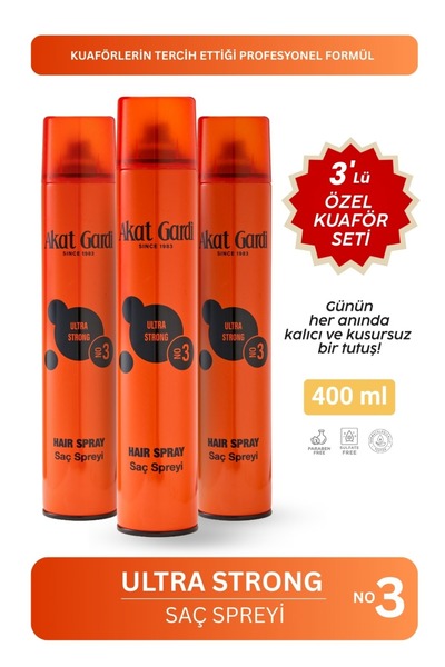 Akat Gardi Saç Spreyi Ultra Strong Turuncu 400Ml.3'Lü Özel Set
