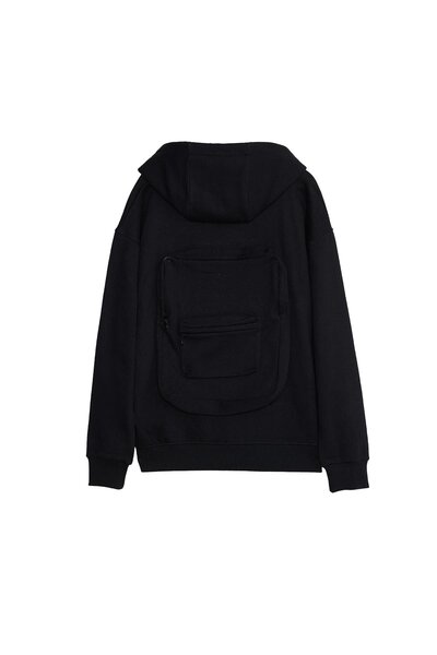 Tudors Men's relaxed fit cotton full-zip black sweatshirt with kangaroo pocket and backpack design
