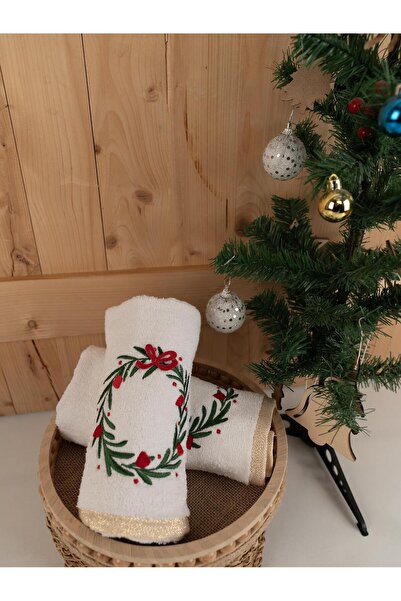 Baveno طقم مناشف ومناشف مطرزة لرأس السنة الجديدة مصنوعة من القطن بنسبة 100% م...