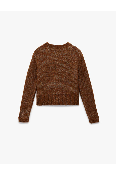 Koton X Melis Ağazat - Μακρυμάνικο πλεκτό παλτό με λαιμόκοψη σε σχήμα V με παγιέτες και λάμψη