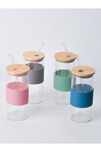 Tohana Bamboo Lid Glass Straw Cup 400 ml 1 Piece