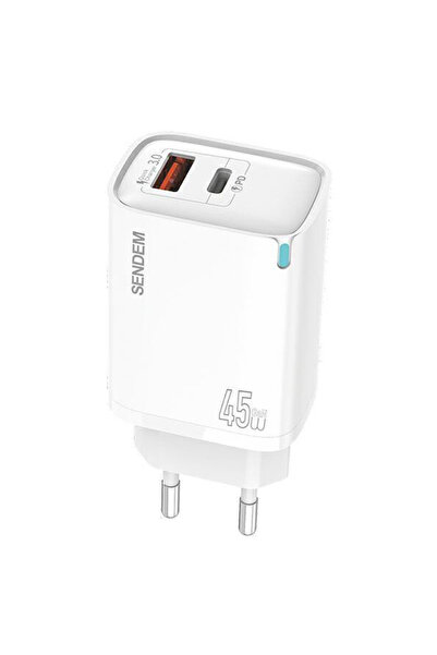 Universal Sendem OG63 Power Adapter, 45W, 3A, 1 x USB-A - 1 x USB-C, White