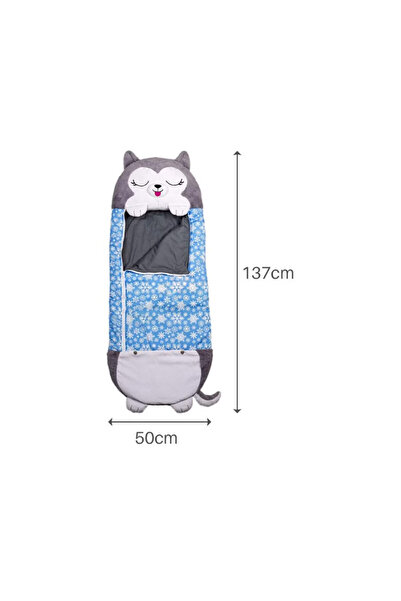 HAPPY NAPPERS 2 in 1 Husky Kodiak Sleeping Bag, Foldable, Portable, 137x50cm, Gray, 3-8 years, WJ6141-D RCO