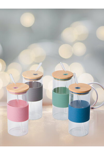 Tohana Bamboo Lid Glass Straw Cup 400 ml 1 Piece