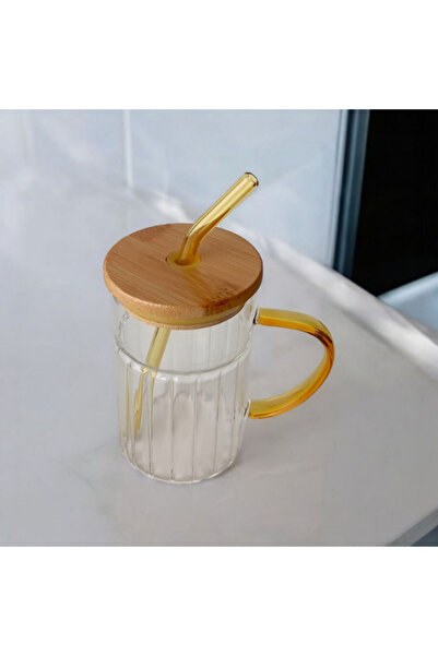 Tohana Bamboo Lid Glass Straw Cup 420 ml