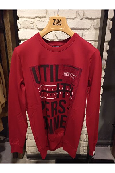 Erkek Bisiklet Yaka Uzun Kollu Kırmızı Sweatshirt