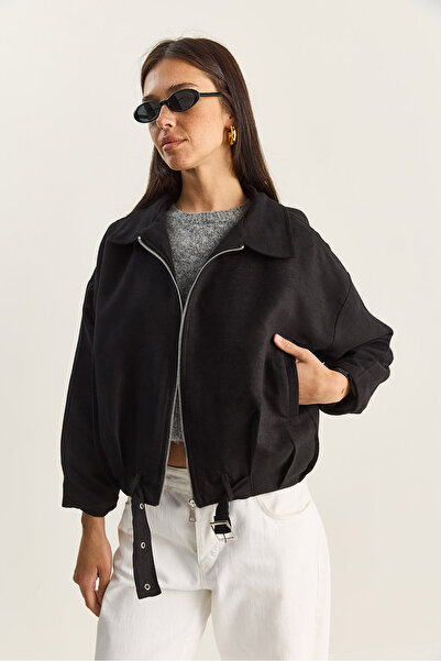 Bianco Lucci Women's Oversized Buckle Lined Suede Bomber Jacket 2789 60281130