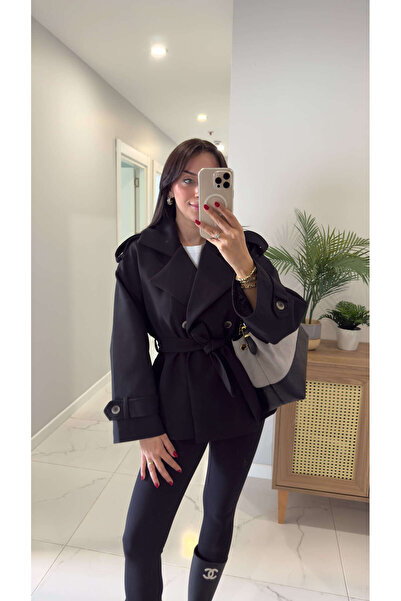 BİRCANÇİL معطف كيتي ذو الحزام الأسود