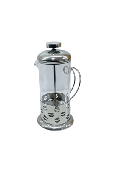 AiroBazar Kahve Desenli French Press 350 ml | Isıya Dayanıklı Cam & Çelik Filtre