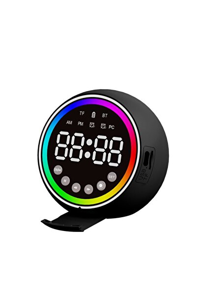 gaman Masa Üstü Şarjlı Dijital Saat Bluetooth Speaker Ekolayzer Renkli Işıklı...
