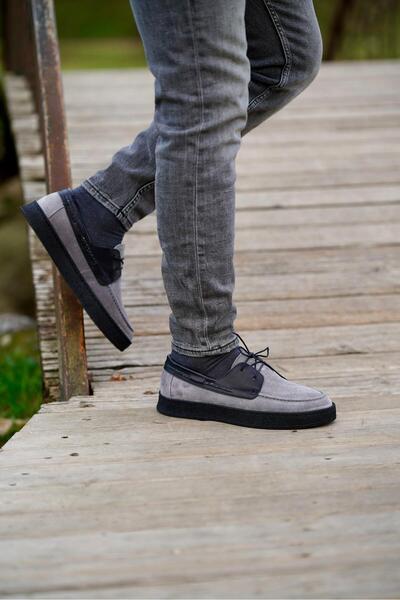 Ahmed Hamdi Bey Luis Grey-Black Suede Men's Leather Shoes