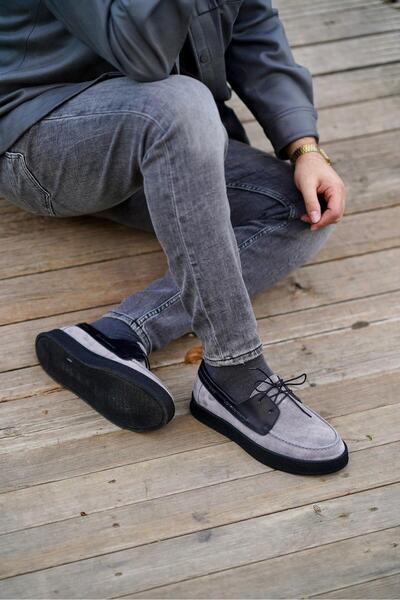 Ahmed Hamdi Bey Luis Grey-Black Suede Men's Leather Shoes