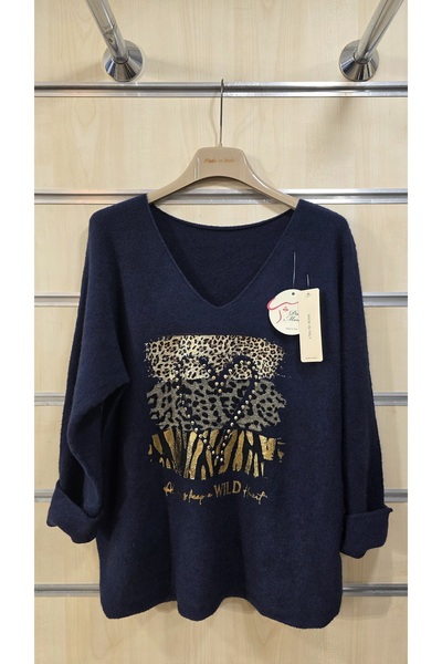 Park Moda Трикотажний светр з серцевим візерунком і камінцями