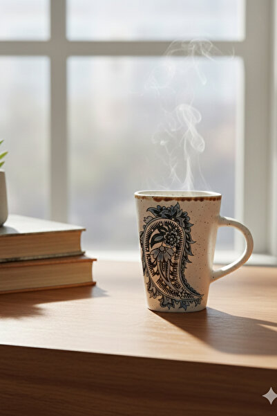 Home Valmora Embossed Pattern Ceramic Mug with Spoon 280 ml