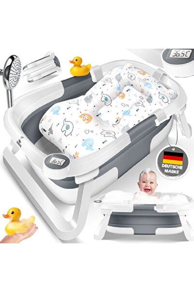 Kidiz Cadă pliabilă pentru bebeluși KIDIZ® cu termometru gri inchis