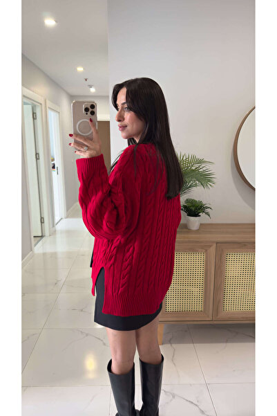 BİRCANÇİL Corall Red Hair Knit Patterned Knitwear
