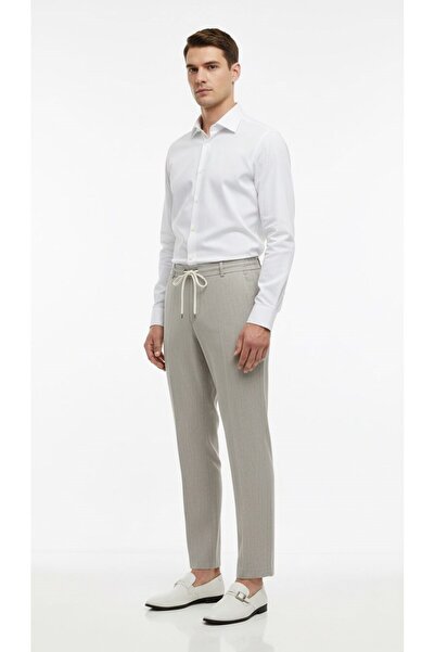 Plus Scorpion Men's Lace-Up Elastic Waist Slim Fit Fabric Trousers – Comfortable Fit, Casual & Stylish Combination Pants