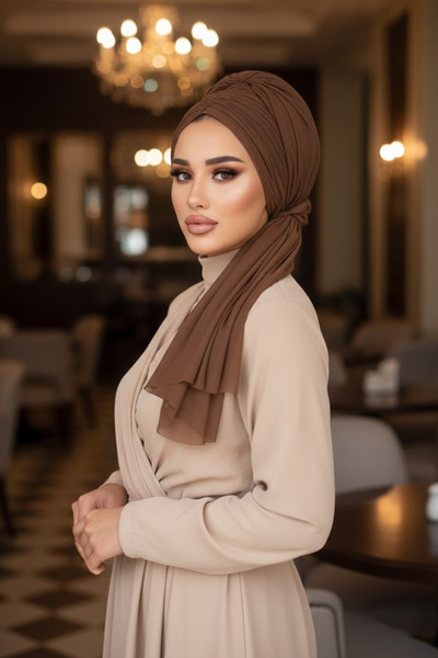 Aişe tesettür Caramel Buckle Evening Dress Bonnet Shawl