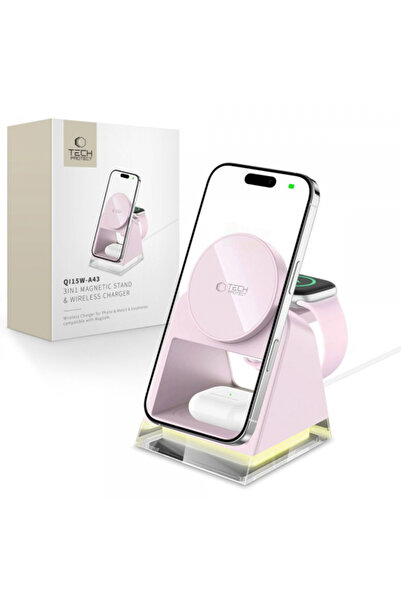 Universal Tech-Protect A43 3in1 Wireless Charger, 15W, 1.67A, Pink