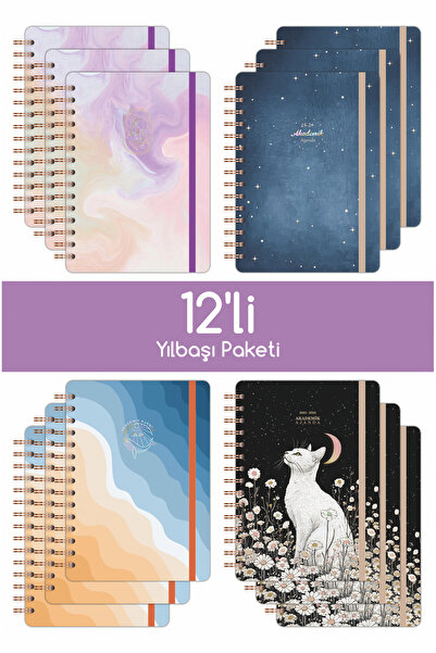 DİVAL 12'li Akademik Ajanda Yılbaşı Hediye Seti - 15x21 cm - Kuşe Kapak