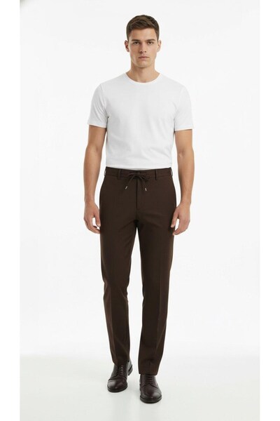 Plus Scorpion Ανδρικό υφασμάτινο παντελόνι με κορδόνια με λάστιχο στη μέση εφαρμοστό – Άνετο και κομψό παντελόνι για καθημερινή χρήση