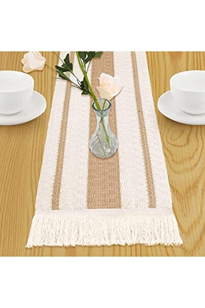 Roselyn Table Runner for Dining Table, Rustic Woven Cotton Macrame, Bohemian Style, 180x30cm