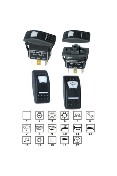 GFN On-Off-On Rocker Switch with 2 LEDs, gfn, PVC, for Gangways / Fishing