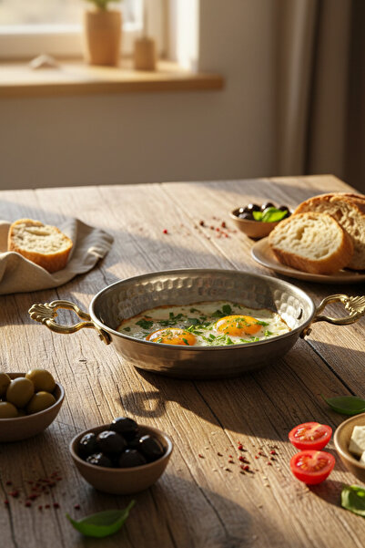 YUNUSOĞLU HOME Steel Authentic Saucepan with Brass Handle, Hand Hammered Pattern, Sauce, Egg and Sausage Pan 13 cm